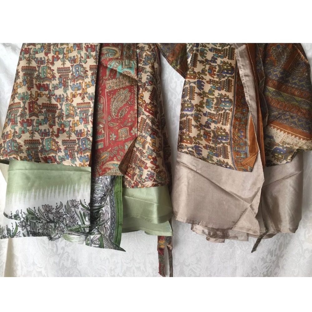 2 Festival Boho Hippie Peasant Wrap Silk Skirts